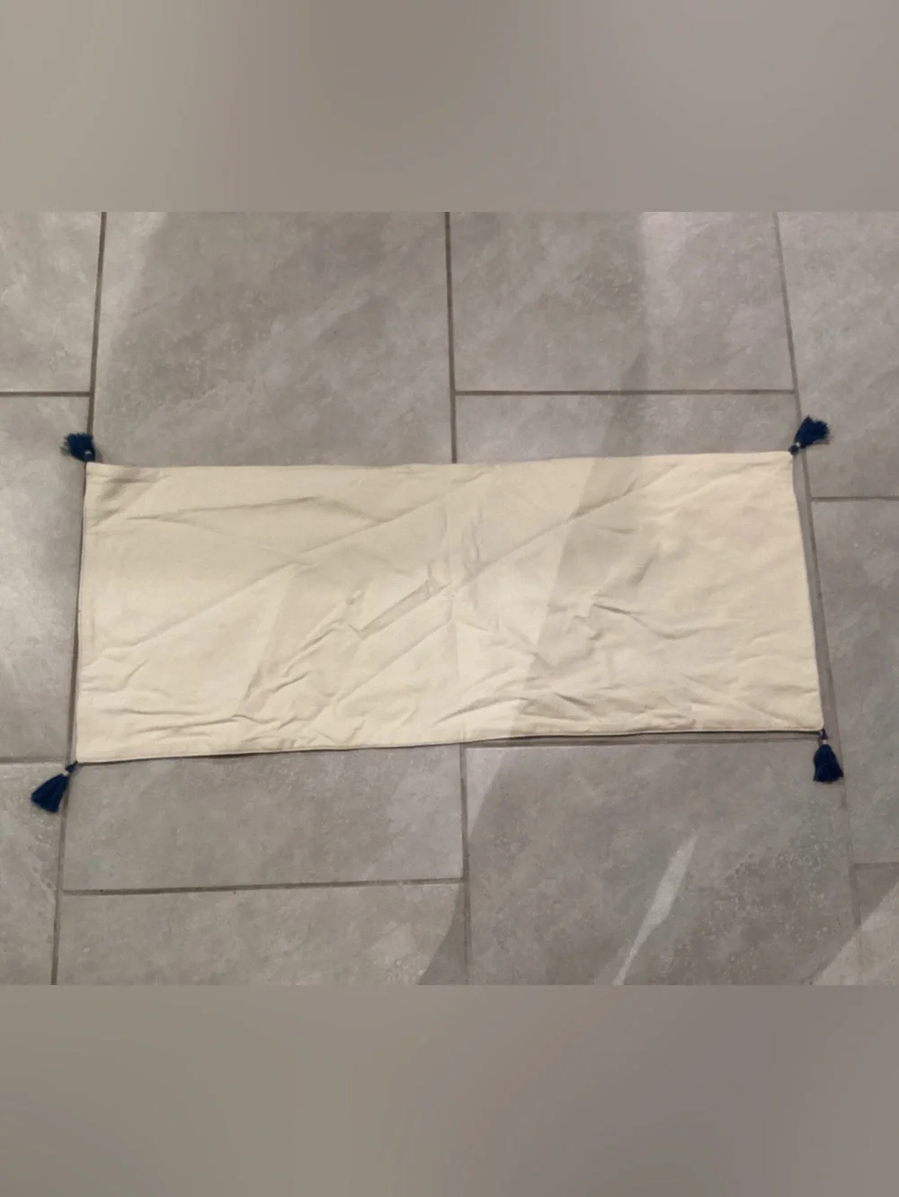 Cream & Navy Dreidel Embroidered Table Runner with Tassels